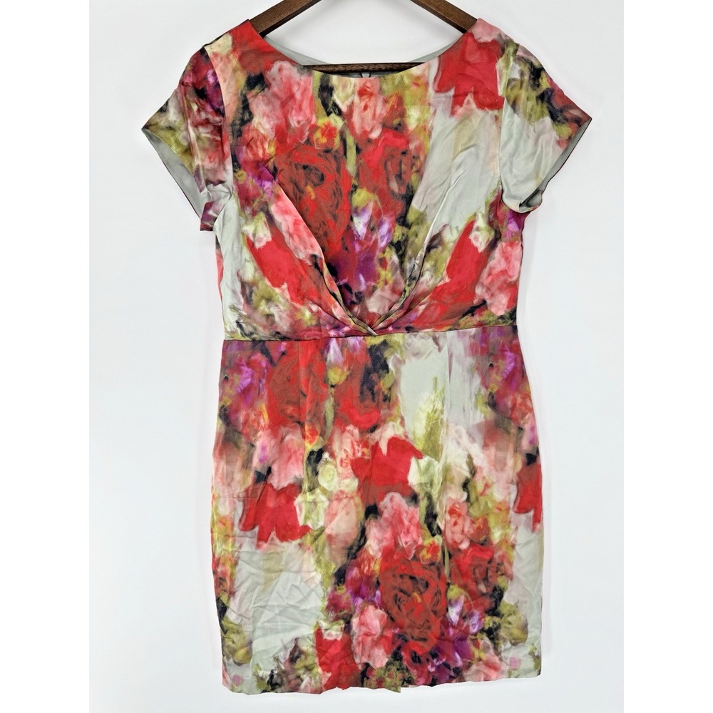 LK Bennett London watercolor Floral Print Silk Dress Size 10 Midi Lined Spring